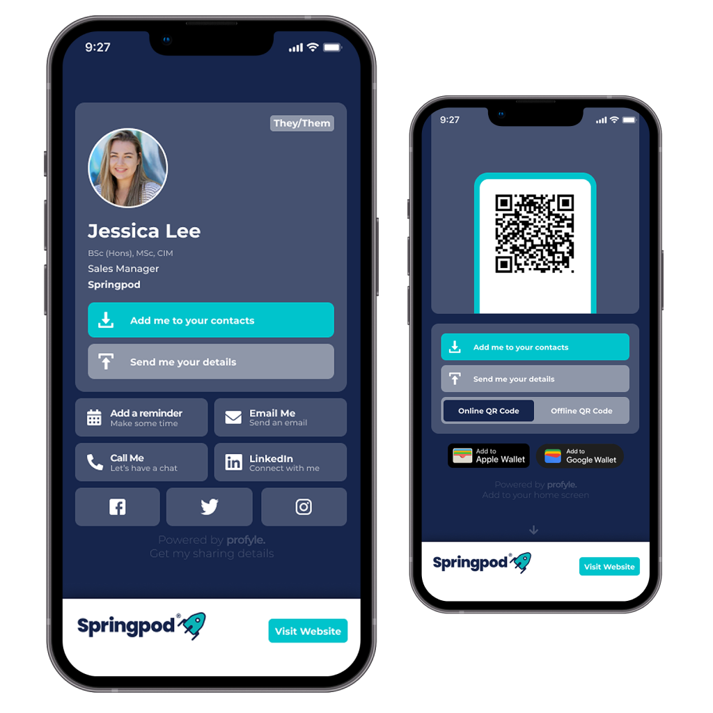 Digital business card example from Profyle