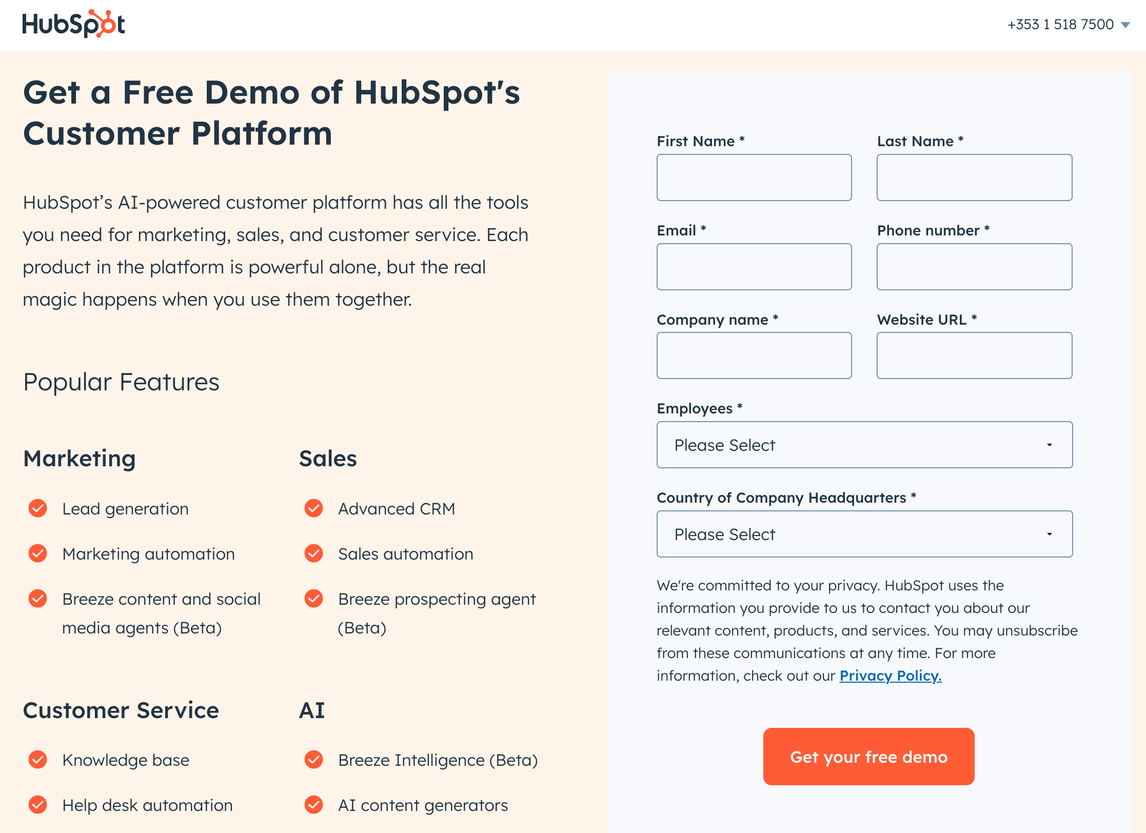 HubSpot demo form