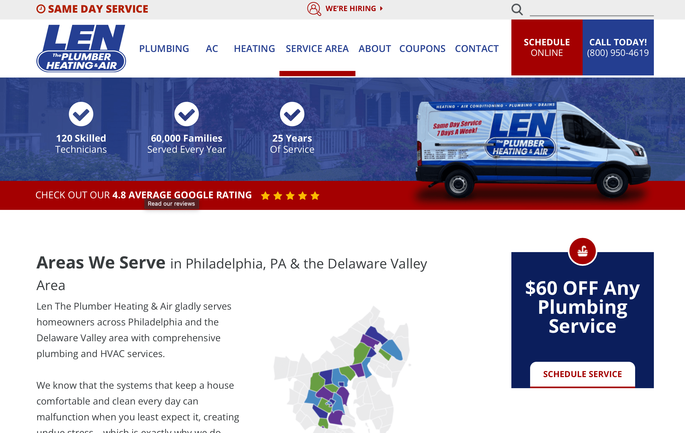 A landing page for a plumbing business